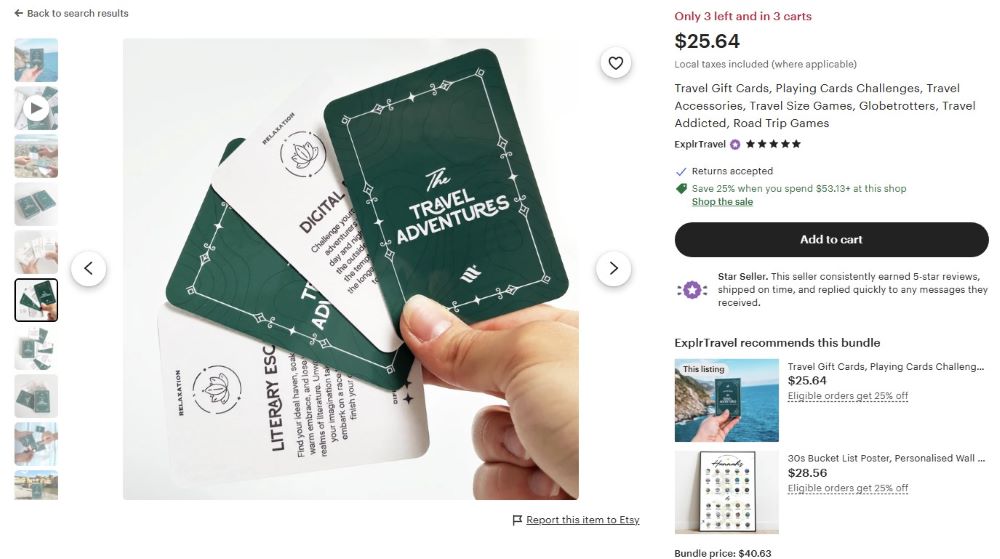 screenshot of sample travel theme deck crd for sale on etsy
