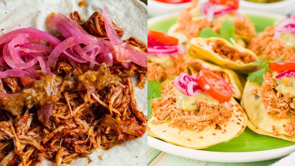 two dishes the slow-roasted pork and fried tortillas with meat- Amazing Things to Do in Mexico's Yucatan Peninsula
