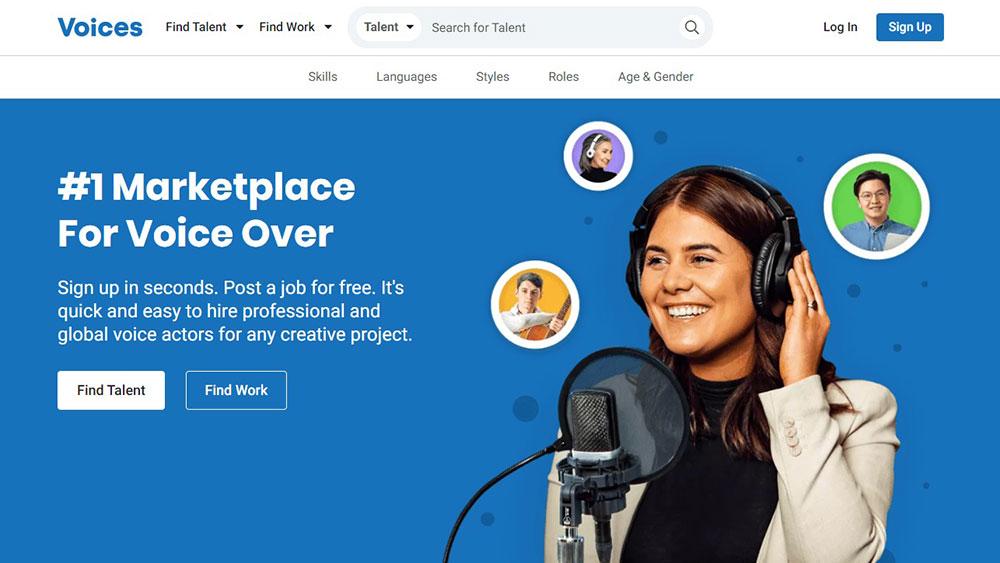 get paid to read books aloud: Screenshot of Voices homepage