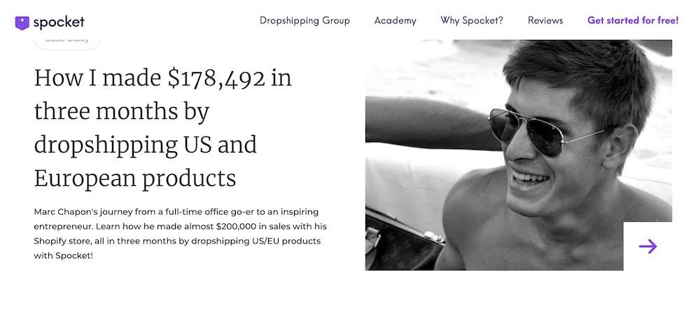 Screenshot of Spocket website