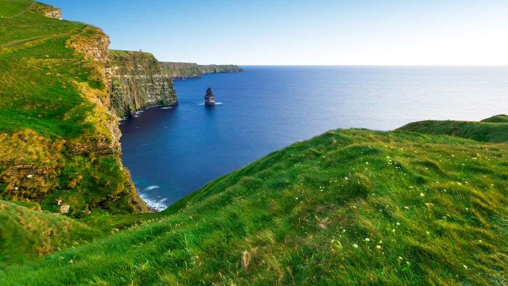 blue body of water near a green grass hill- ireland digital nomad visa