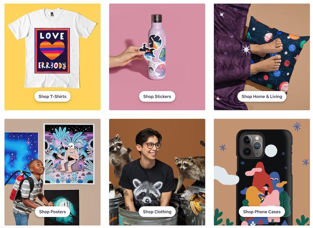 Screenshot of products sell on redbubble