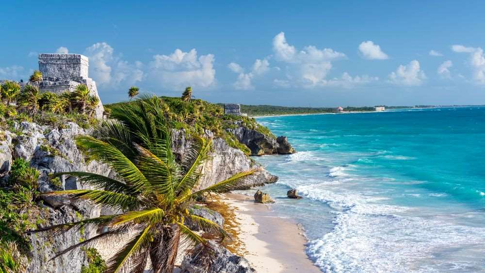 ruins on top of the cliffs overlooking the Caribbean Sea