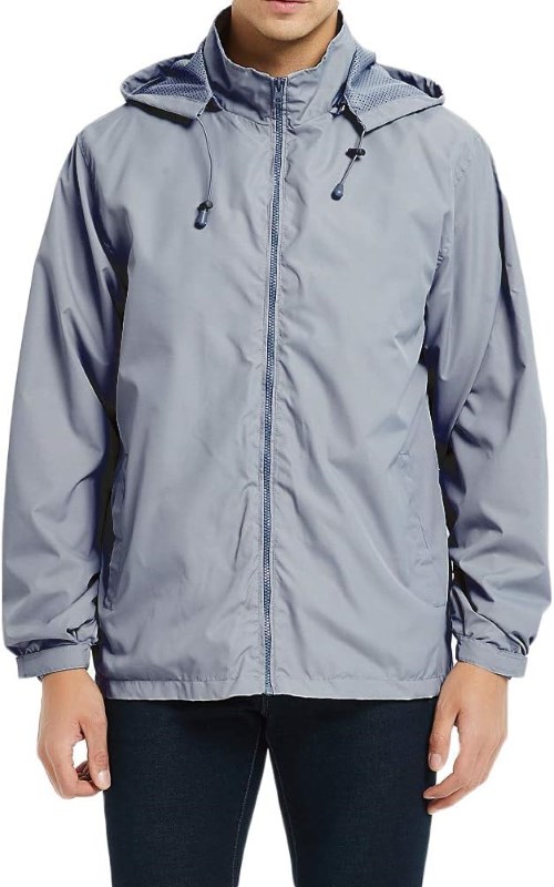grey Windbreaker Waterproof Rain Jacket with Removable Hood